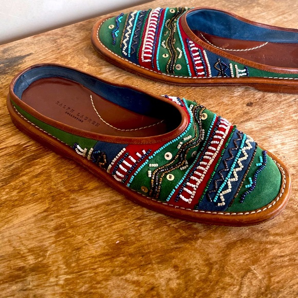 RALPH LAUREN COLLECTION Unique Colorful Beaded Soft Suede Mule Flats 37.5B ITALY - Picture 11 of 12